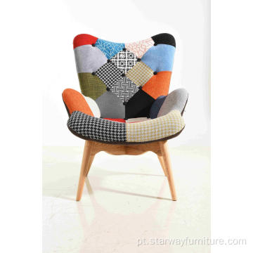 Modern Fabric Patchwork Leisure Lounge Chair com otomano